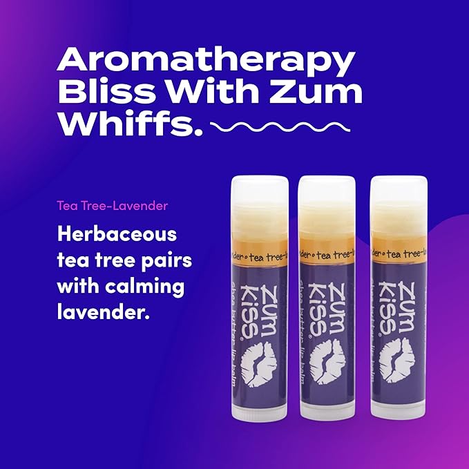 Zum Tea Tree-Lavender Kiss Stick (Pack of 3) with Certified Organic Sunflower Seed Oil, Beeswax, Shea Butter, Pure Essential Oils, Candelila Wax, Vitamin E and Honey, 0.15 oz