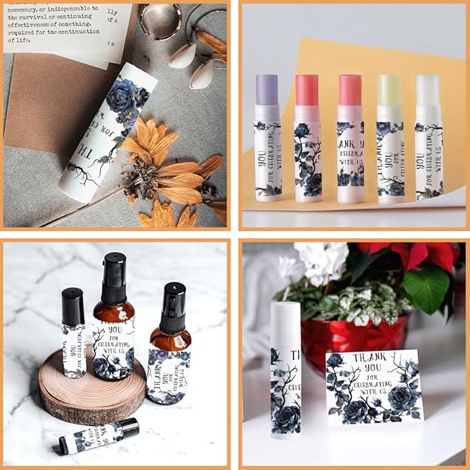 OLYCRAFT 100Pcs Self-Adhesive Lip Balm Tag Stickers 1.7x2.1 inch Goth Black Rose Waterproof Adhesive Label with Word Lipstick Tag Sticker for Lip Balm Container Tubes Lipstick Wrapping Decoration