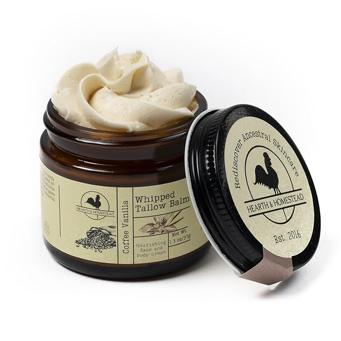 Handmade Whipped Tallow Balm (Coffee Vanilla) - Organic Body Butter with Infused Olive Oil - 1.3 oz …