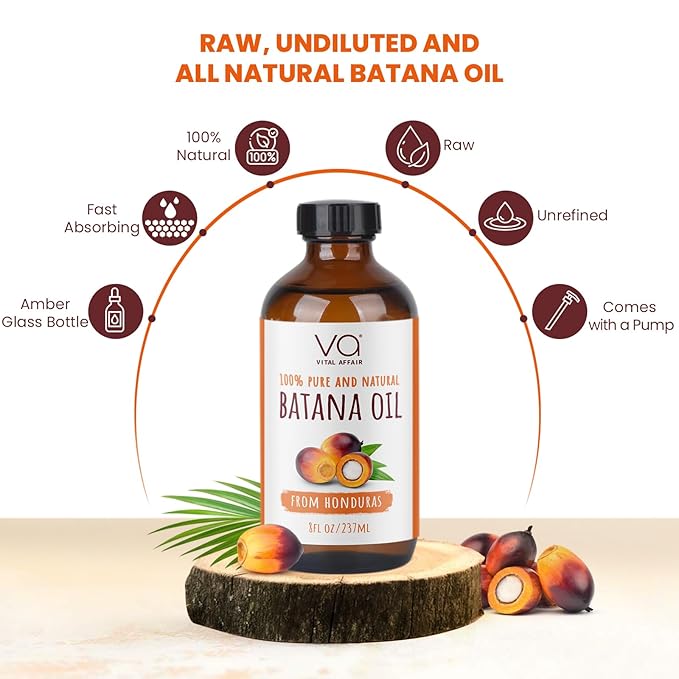 Batana Oil For Hair Growth-100% Raw Batana Oil From Honduras-Glass Bottle-Skin Hair Oil Rich In Essential Nutrients-Batana Hair Oil For Women & Men-For Strong & Shiny Hair-8 FlOz