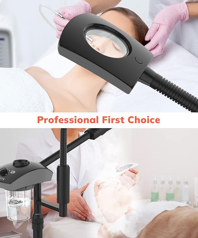 TASALON Professional Ionic Facial Steamer, 2-in-1 Face Steamer for Facial with 5X Magnifying Foldable Arm, Mist Face Steamer Salon Spa Beauty Skin Care Equipment, Aroma Therapy Nozzle Included- Blcak