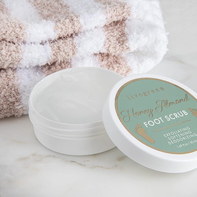 Live Green Bath and Body Set- Foot Spa Set with Fuzzy Socks, Lotion, and Scrub (Honey Almond)
