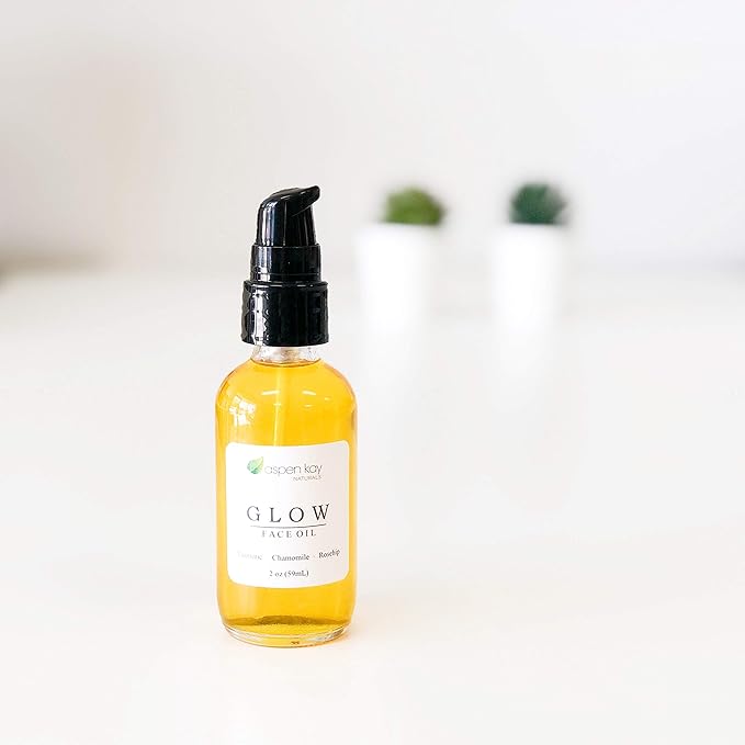 Glow - Turmeric & Rosehip Face Oil, Natural & Organic Face Moisturizer with Turmeric, Camellia, Sea Buckthorn and Chamomile - Facial Serum - 2 oz