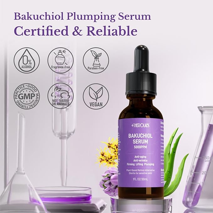 Bakuchiol Retinol Serum for Face, Retinol Alternative for Sensitive Skin with Vitamin E, Hyaluronic Acid, Collagen, Serum for Anti-Aging, Wrinkle Reduction Skin Firming & Smoothing 1 oz