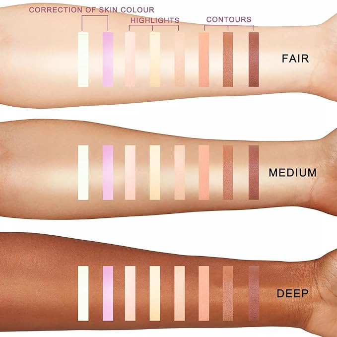Youngfocus Cosmetics Cream Contour Best 8 Colors and Highlighting Makeup Kit - Contouring Foundation/Concealer Palette - Vegan & Cruelty Free - Step-by-Step Instructions Included