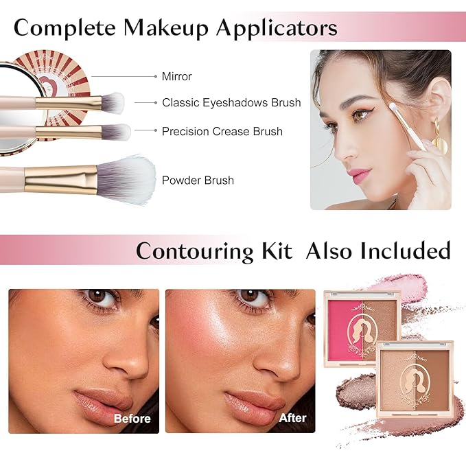 Color Nymph Girls Makeup Kits For Teens, Beginners Makeup Kit All In One Makeup Set For Teenager Full Kit Girls Makeup Kit With Train Case 18 color eyeshadow 4 color glitter & lipgloss - Pink