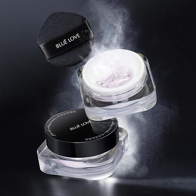 BLUE LOVE Setting Powder Makeup for Oily Skin, Oil Control Smooth Face Makeup Powder Foundation, Waterproof Setting Powder Compact, Oil Control Face Pressed Loose Powder(Purple)