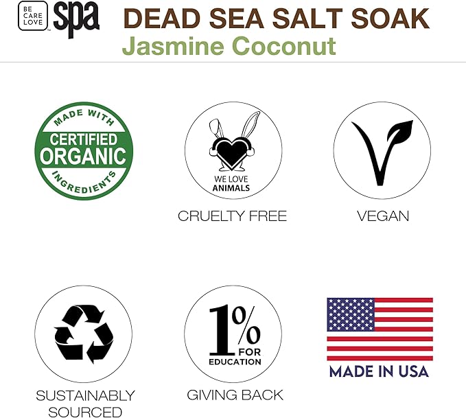 BCL SPA Dead Sea Salt Soak - Bath Salt with Organic Jasmine + Coconut, Shae Butter, Arnica, Aloe Vera Juice, Chamomile, Argan Oil & Jojoba Oil Skin Exfoliator - Home/Professional Use 16 fl oz