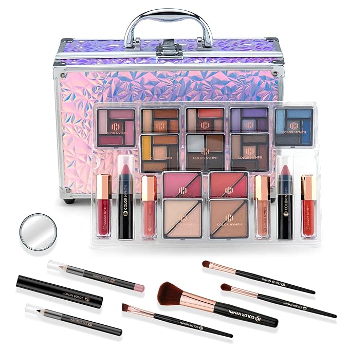 Color Nymph Makeup Kit For Women, Girls Makeup Set For Teens Professional Make Up Kits With Travel Case Full Cosmetics Kit w/ 35 Colors Eyeshadows Lipstick Blush Brushes Lipgloss Mascara