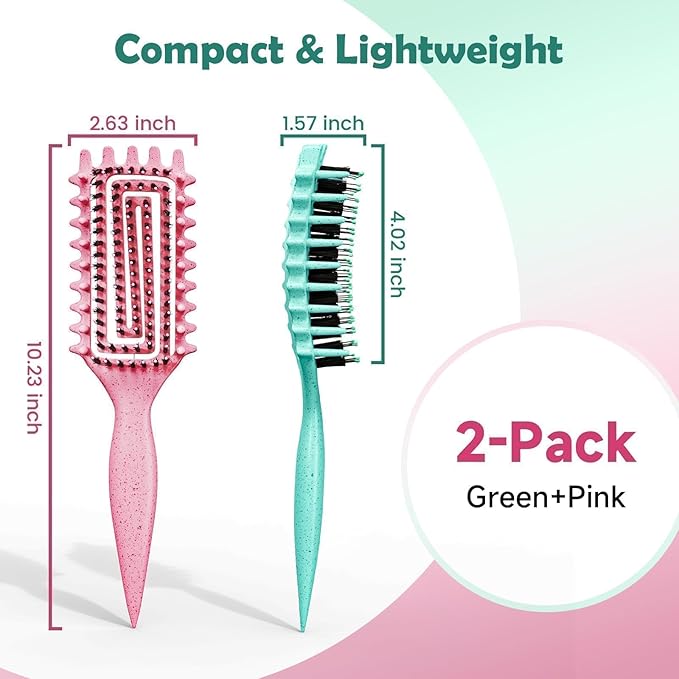 Curl Defining Brush, Curly Hair Brush Defining with Side Gear for Combing, Shaping, and Styling Curly Hair, Lightweight Candy Brush Suitable for All Wet or Dry Hair Types for Women and Men(Green+Pink)