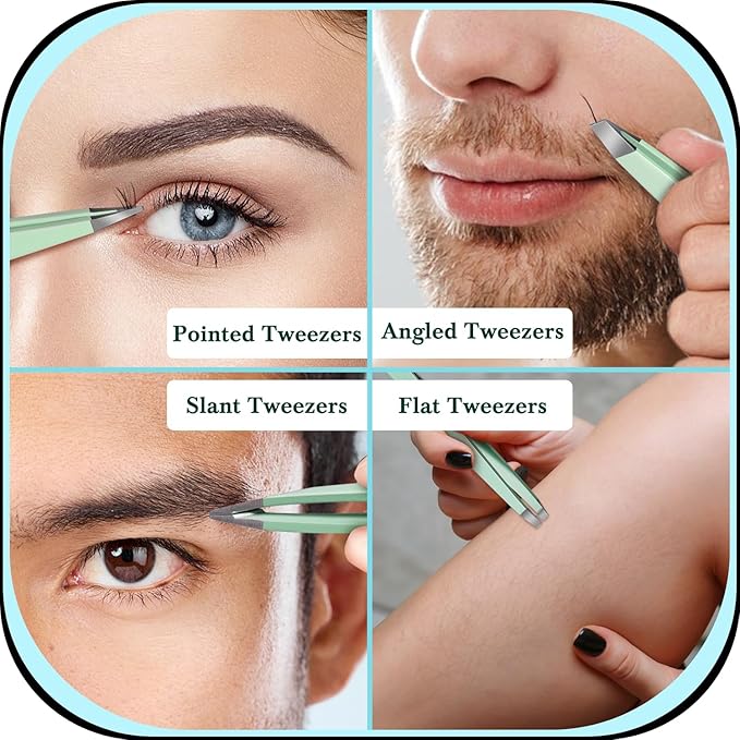 TsMADDTs Tweezers for Women, 8 in 1 Eyebrow Kit with Tweezers, Trimmer, Scissor, Razor, Brush with Travel Bag, Eyebrow Shaping Kit