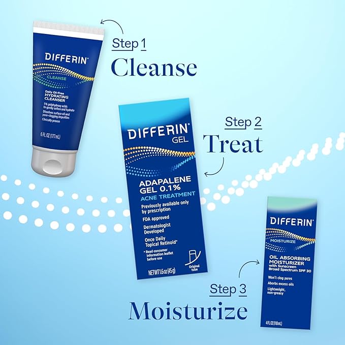 Differin Acne Treatment Gel, 180 Day Supply, Retinoid Treatment for Face with 0.1% Adapalene, Gentle Skin Care for Acne Prone Sensitive Skin, 45g Tube, Pack of 2 (Packaging May Vary)
