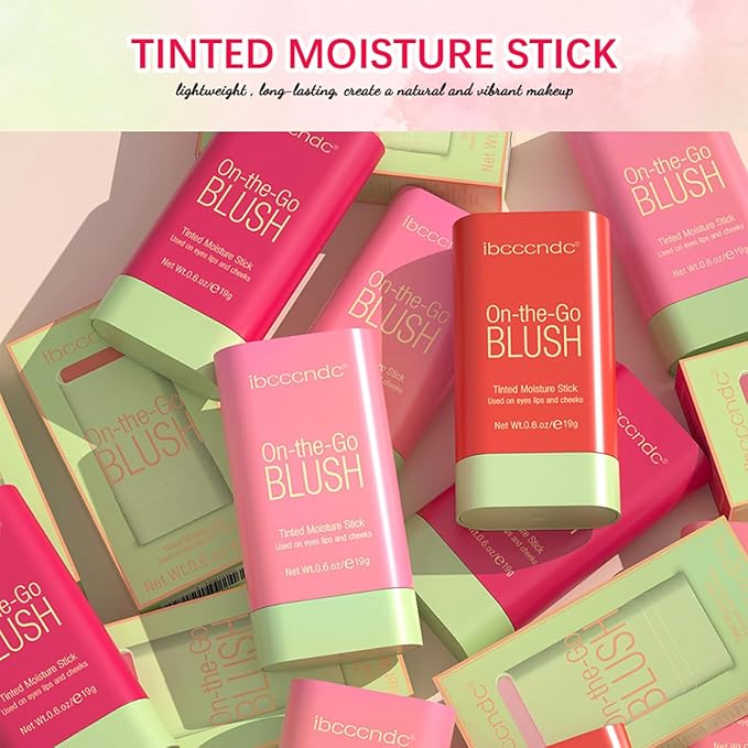 Multi-Use Makeup Blush Stick, Tinted Solid Moisturizer On-the-Go Blush, Multi-use Cream Blush Stick for Cheek & Eyes & Lips, Waterproof Natural Nude Makeup for All Skin (1# Shy Pink)