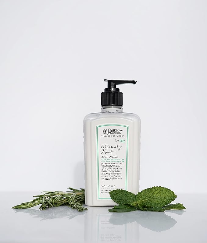 C.O. Bigelow Rosemary Mint Body Lotion, Village Perfumer Moisturizing Body Lotion with Aloe Vera, Borage Oil & Olive Oil, 10 Fl Oz
