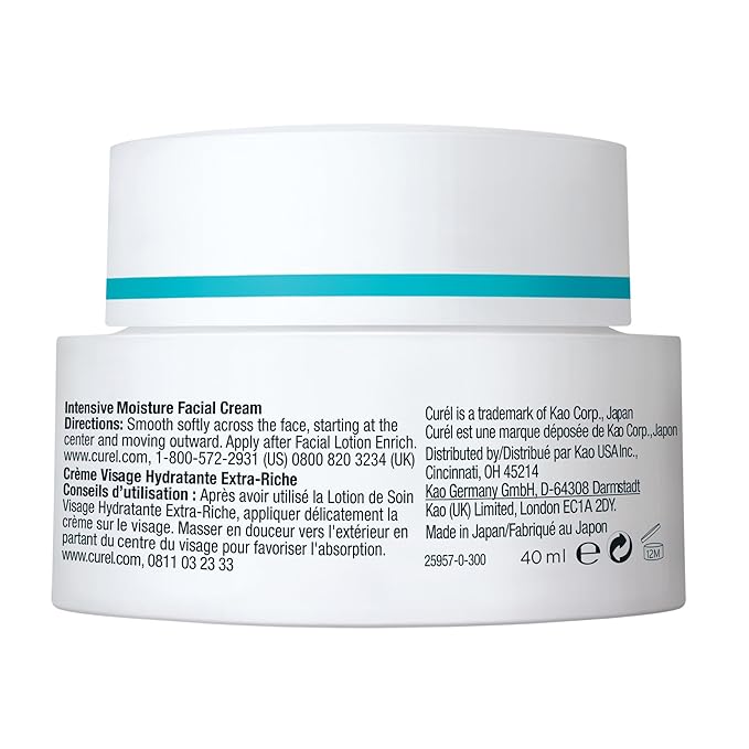 Curel Japanese Skin Care Intensive Face Moisturizer Cream, Hydrating Face Lotion for Dry to Very Dry Sensitive Skin, Anti-Aging, Fragrance-Free, Anti-Wrinkle Japanese Skin Care, 1.4 Oz
