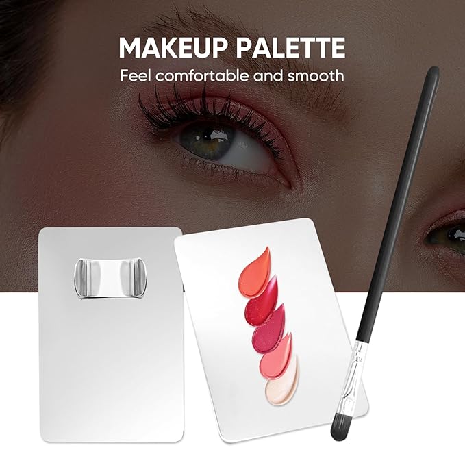 Stainless Steel Cosmetic Palette with Spatula, 3-well Mixing Makeup Palette and 3-dents Nail-art Mixer Metal Tray, also Fine Eyeliner Brush and Powder Puffs .Professional Makeup Palette with Spatula