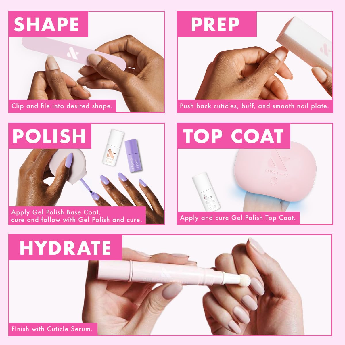Olive & June Gel Polish | UV LED Nail Lamp Needed | Long Lasting Formula | Up to 21 Days of Wear | Damage-Free Removal | Salon-Quality Manicure, Pedicure at Home | GH | Baby Pink