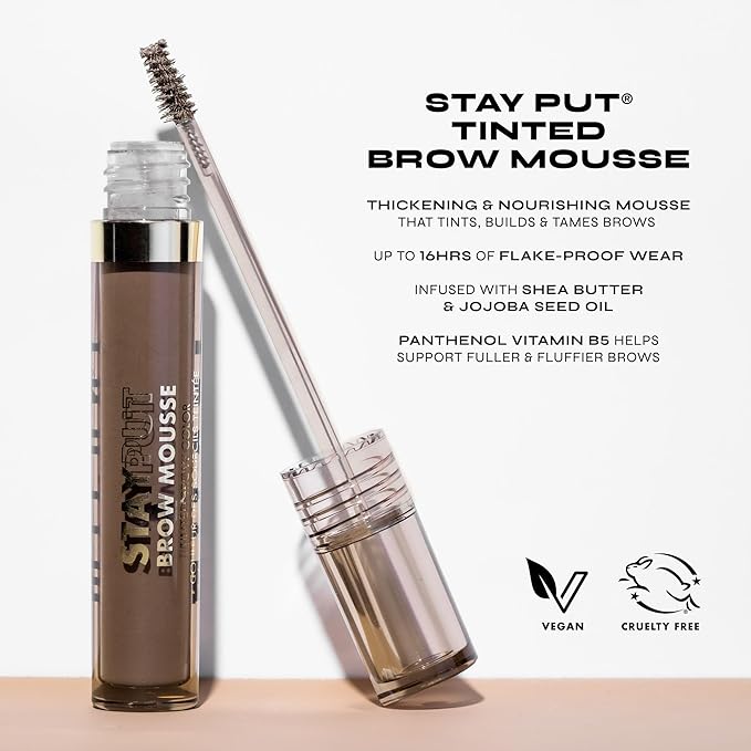 Milani Brow Tint- Stay Put Tinted Brow Mousse, Nourishing, High-Pigment infused with Shea Butter, Jojoba Seed Oil & Panthenol Vitamin B5 - Medium Brown