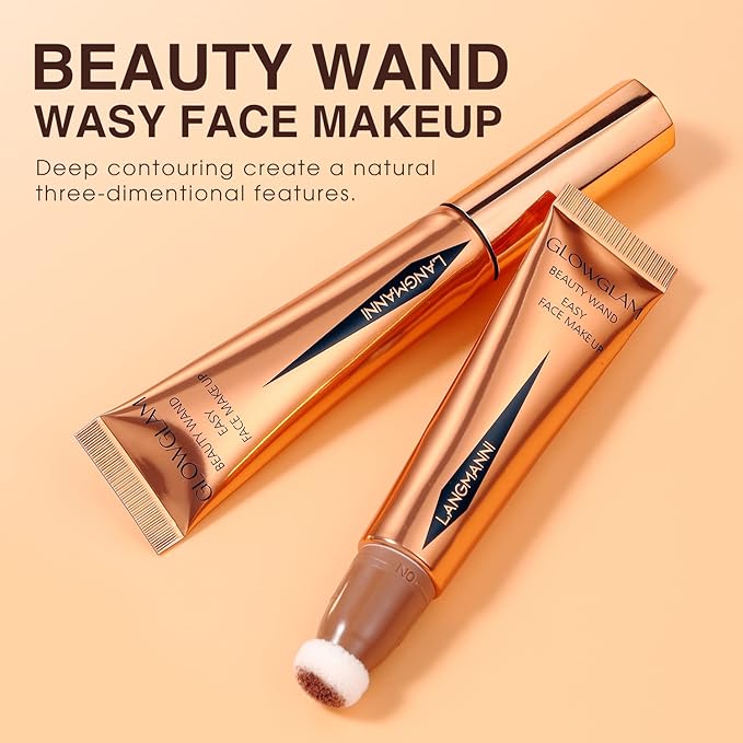 LANGMANNI Liquid Contour Beauty Wand, Face Concealer Contouring,Highlighter,Blusher Stick with Big Cushion Applicator.Cream Contour Stick Makeup. (#02 Contour+#04 Blush)