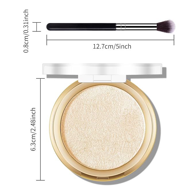 Baked Highlighter Powder Palette, Makeup Highlighter Powder Palette Sheer Shimmering Finish Face Highlighters Makeup Iluminadores de Maquillaje #03 Sun Glow
