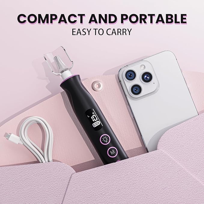 Electric Nail Drill, Cordless 2000 mAh Rechargeable Portable Nail File 12 in 1 Kit for Thick Toenails, 10 Speeds Nail Dril Machine Professional Manicure Pedicure for Hand Natural Nails Care (Black)