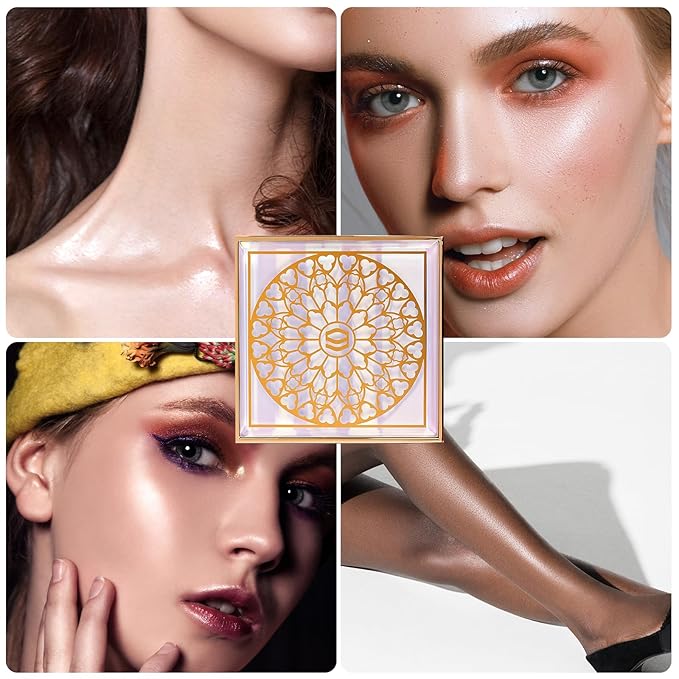 Face Highlighters Exquisite 3D Texture Luminizers Palette, Shiny Holographic Contour Makeup Illuminator Highly Pigment for Body Cheek Eyebrow Nose Chin Lip Glossy Shimmer Contouring Palette