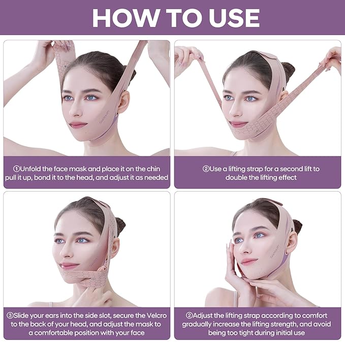 V Line Lifting Mask Chin strap for sleeping, Reusable Face Slimming Strap, V Line Mask, Face Lift Prevent Sagging, V Line Lifting Mask for Women,Jaw Exerciser,Pink