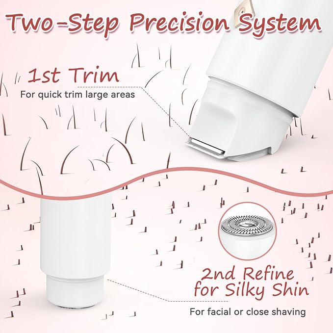 Bikini Trimmer for Women - 2 in 1 Electric Body Hair Trimmer for Silky Skin, Cordless Body Shaver for Travel, IPX7 Waterproof & Easy to Clean, Replaceable Ceramic Blade Heads (White)