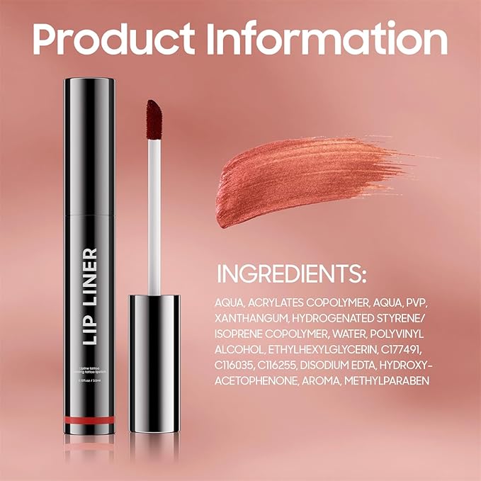 OETUIOW Lip Stain, Lip Liner, Waterproof Moisturizing Long-Lasting, Non-Stick Cup for Women All Skin Types, Black Color