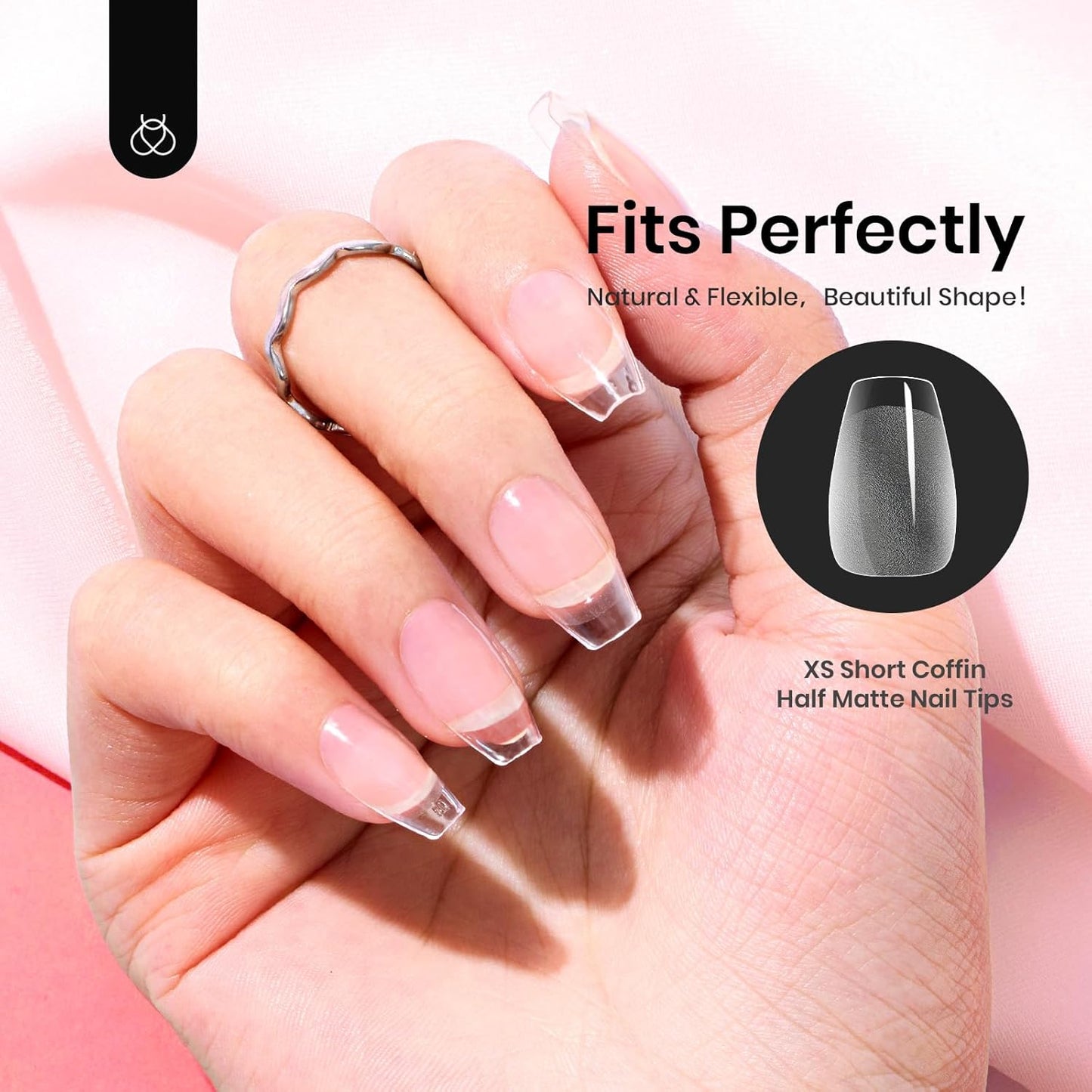 Beetles Gel Nail Tips Extra Short Coffin 576Pcs 12 Sizes - Pre-Etched Shaped Half Matte Soft Nail Tips Press On Nails Full Cover False Nails Acrylic Fake Nail Extension Kit Gift for Women