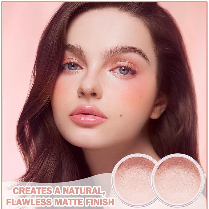 2PCS Pink Setting Powder Loose Face Powder Matte Soft Smooth Oil Control Long Lasting Loose Setting Powder Makeup for Natural Flawless(02# Pink Complexion)