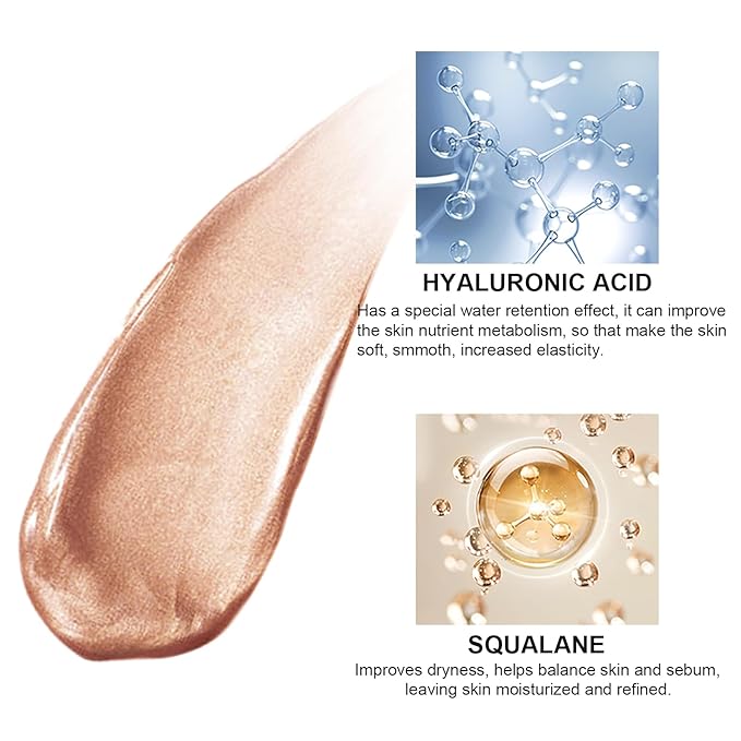 Natural Glow Liquid Filter Makeup, Longwear Face Luminizer, Complexion Booster For Any Part of the Body, Liquid Highlighter with Brush Kit, Infused Hyaluronic Acid, 1.06 fl oz (#04 MEDIUM)