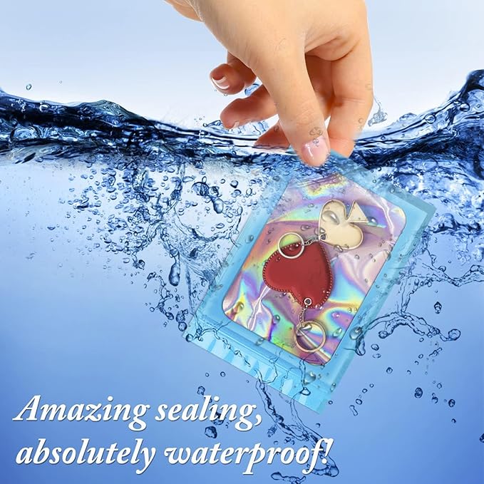 ANZNKU 100 Pack Mylar Bags Reasealable Holographic Bags, Smell Proof Bag Zipper Pouches with Clear Window, Jewelry Candy Sealable Bag for Packaging Sample Party Favor(Blue, 7.1 x 10.2 Inch)