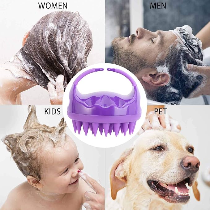 BTYMS Silicone Scalp Scrubber Hair Shampoo Brush, Head Scrubber Hair Wash Brush Cleansing Dandruff Brush - Purple