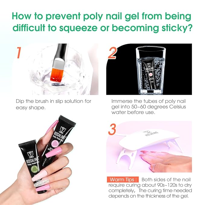 ROSALIND 8PCS Poly Nail Gel Kit with Mini Nail Lamp Clear Nude Poly Nails Gel Kit Starter Kit Nude Pink Nail Extensions Gel Set