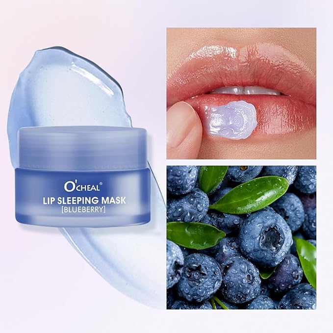 Moisture Collagen Booster Lip Sleeping Mask Sheet, Nourishing, Plumping and Hydrating Lip Balm, Blueberry Lip Mask, Day and Night Repair Lip Balm for Improves Dryness and Cracked (Blueberry)
