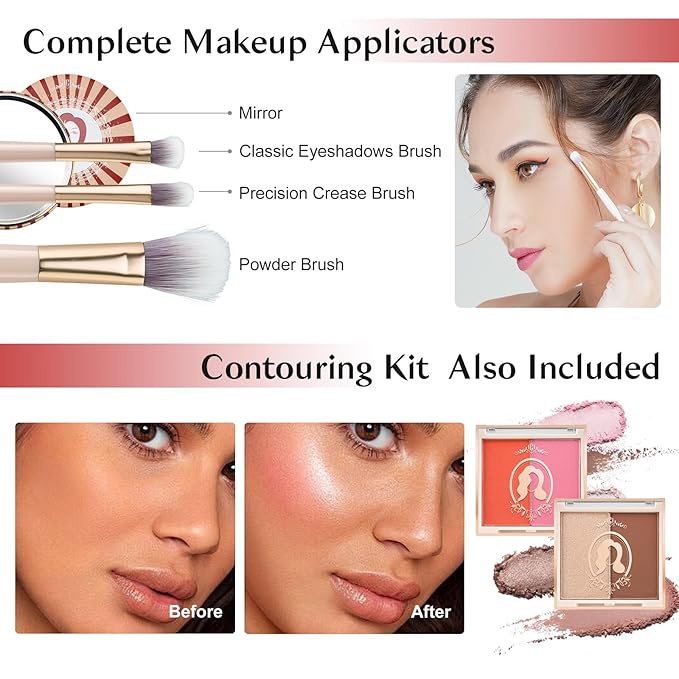 Color Nymph All In One Makeup Kit For Teenager Girls, Beginners Makeup Set For Teens Full Kit Cosmetic Set Girl Make up Kit For Girls 18 color eyeshadow 4 color Glitter & Lipgloss Blush Mirror - Red