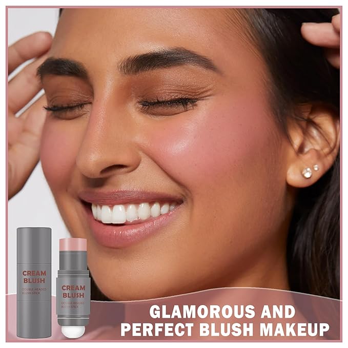 Cream Blush Stick with Sponge 3 in 1 Multi-Use Blush Makeup Stick Long Lasting Waterproof Natural Matte Cream Blush Stick for Cheeks, Lips and Eyes - Fairy Pink