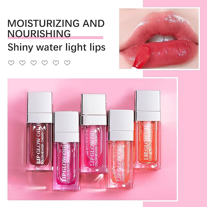 Lip Oil Hydrating Tinted Lip Balm, Plump Lip Gloss Lip Care Transparent Toot Lip Oil Tinted (015# Cherry Red)