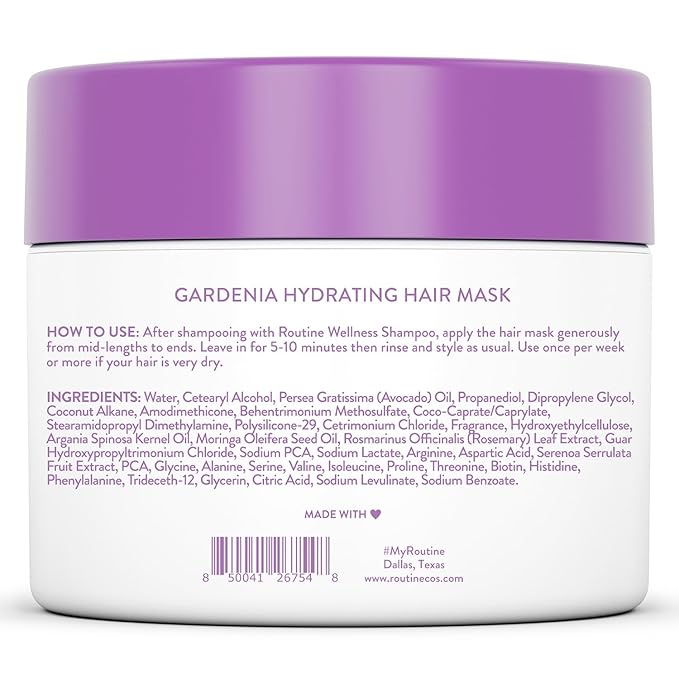 Routine Wellness Deep Conditioning Hair Mask for Dry Damaged Hair - Hydrating, Moisturizing Repair Treatment - Promotes Fullness - Gardenia 8oz