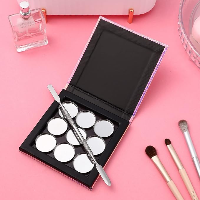 Beaupretty Empty Magnetic Palette Makeup Eyeshadow Palette with Round Metal Pans and Depotting Spatula Set for Eyeshadow Lipstick