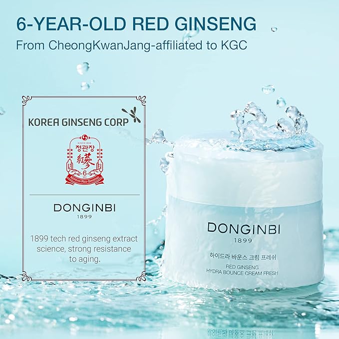 Donginbi Korean Face Moisturizer Red Ginseng Hydra Bounce Cream Fresh, Korean Red Ginseng Skin Moisturizing Face Cream for Dry and Oil Skin Moisturizing Cream- 0.84Oz
