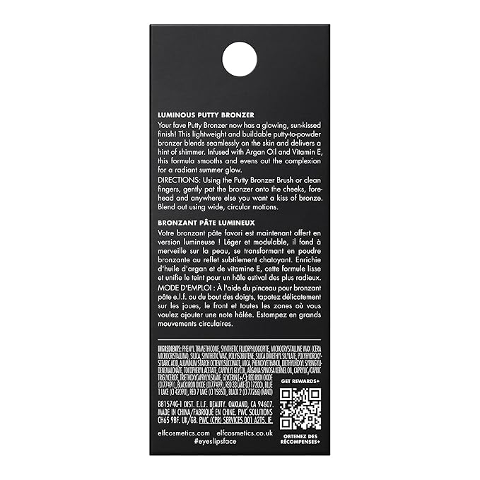 e.l.f. Luminous Putty Bronzer, Lightweight Putty-to-Powder Bronzer For A Radiant, Glowing Finish, Highly Pigmented, Vegan & Cruelty-Free, Frequent Flyer