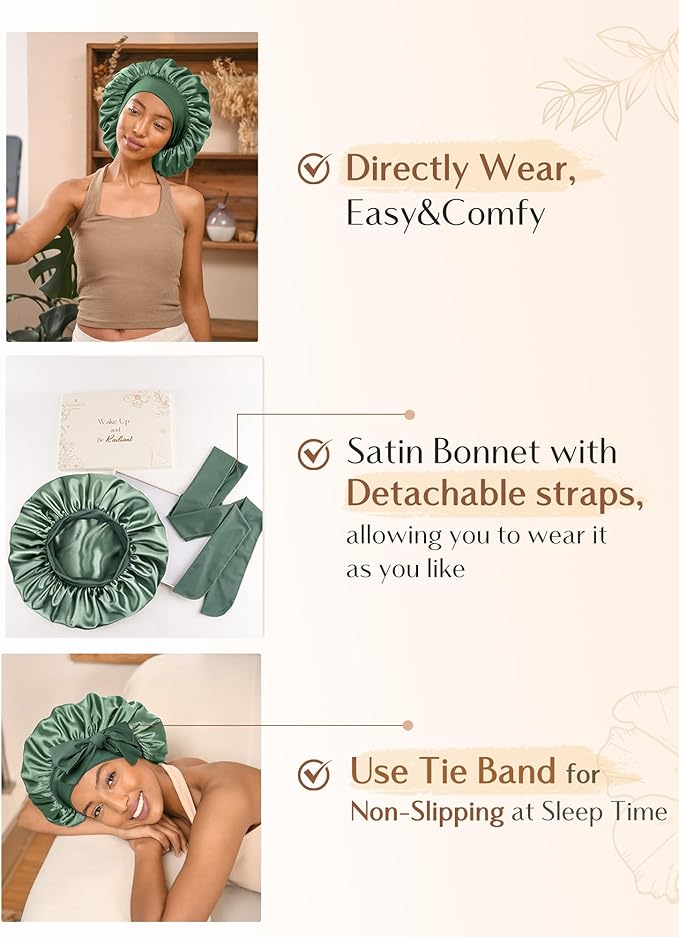 YANIBEST Silk Bonnet for Sleeping Women, Double Layer Hair Satin Bonnets with Elastic Band, Sleep Cap Curly Natural Hair