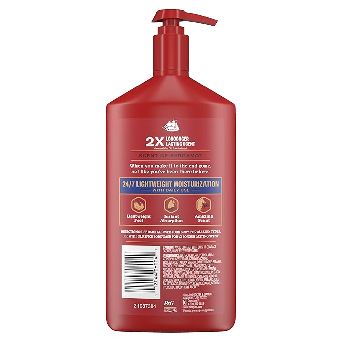 Old Spice Hand, Face & Body Lotion for Men, 24/7 Lightweight Moisturization with Amazing Scent, Instant Absorption, For All Skin Types, Captain with Bergamot Scent, 16 oz