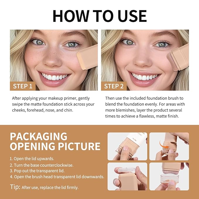 Beauty Balm Serum Boosted Skin Tint, Dual-Ended Eraser Foundation Stick with Brush, Full Coverage Cream Korean Makeup, Long-Lasting Stick for Smooth, Flawless Finish (#1 Cream)