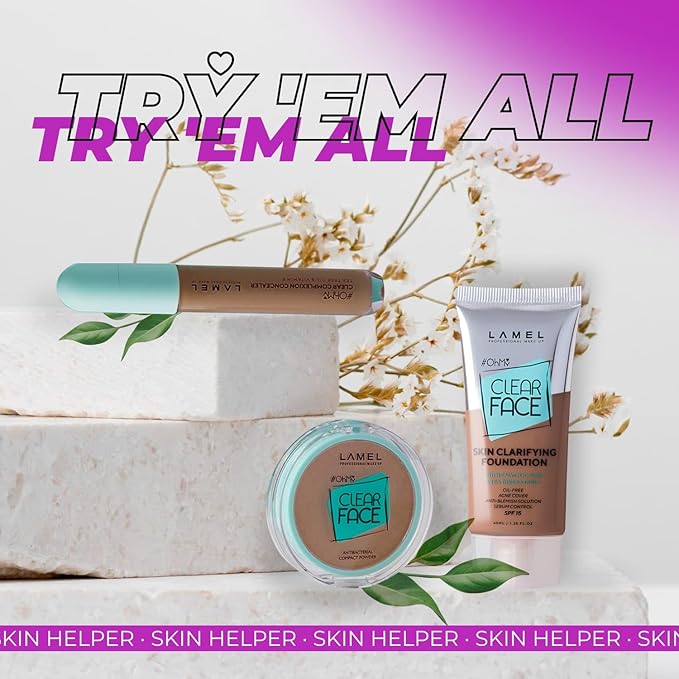 LAMEL OhMy Clear Face Full Coverage Foundation - Acne Coverage - Salicylic Acid & Tea Tree Extract - Dewy & Flawless Finish - Sensitive Skin Care - Organic & Oil-Free - 409, 1.35 fl.oz