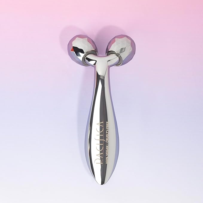 Pacifica Future Youth Stainless Steel Face Roller – Cooling Dual Gua Sha Facial Massager for Sculpting, Contouring & De-Puffing – Anti-Aging Skin Care Tool for Wrinkles & Fine Lines Lymphatic Drainage