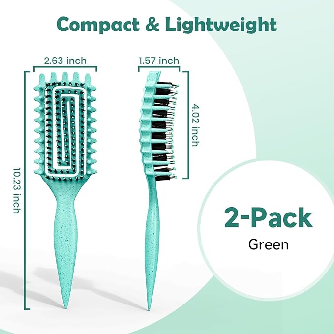 Curl Defining Brush, Curly Hair Brush Defining with Side Gear for Combing, Shaping, and Styling Curly Hair, Lightweight Candy Brush Suitable for All Wet or Dry Hair Types for Women and Men (Green 2PC)