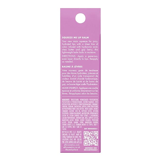 e.l.f. Squeeze Me Lip Balm, Moisturizing Lip Balm For A Sheer Tint Of Color, Infused With Hyaluronic Acid, Vegan & Cruelty-free, Grape